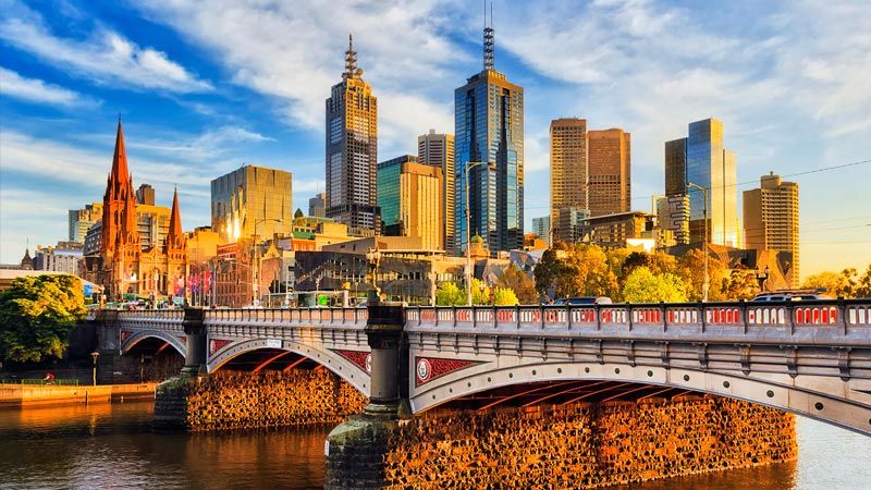 View of the Melbourne city skyline looking across the Yarra river